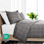 Bare Home Duvet Cover - Oversized Queen Size Bedding Set - Premium 1800 Super Soft Collection - Lightweight, Cooling - Soft Breathable Duvet Cover (Oversized Queen, Modern Plaid - Grey/White)