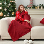 Amélie Home Knit Throw Blanket, Soft Chenille Cozy Breathable Chevron Chunky Decorative Blanket for Couch, Bed & Sofa, French-Inspired Lightweight Warm Gift for Women, Christmas Red, 50"x60"
