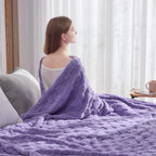 NEWCOSPLAY Super Soft Queen Blanket Lavender Premium Silky Flannel Fleece 3D Checkered Lightweight Bed Blanket All Season Use (Lavender Checkered, Queen(90"x90"))