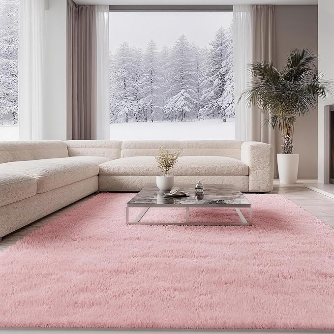 Shag 8x10 Pink Area Rug – 8x10 Rugs for Bedroom Girls, Ultra Soft Fluffy Plush Large Carpet, Shaggy Furry Rugs for Living Room, Dorm, Kids and Girls Room, Nursery, Home Office Décor