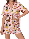 Ekouaer Womens Silk Satin Pajamas Set Animals Print Pjs Button Down Short Sleeve Lounge Set 2 Piece Sleepwear