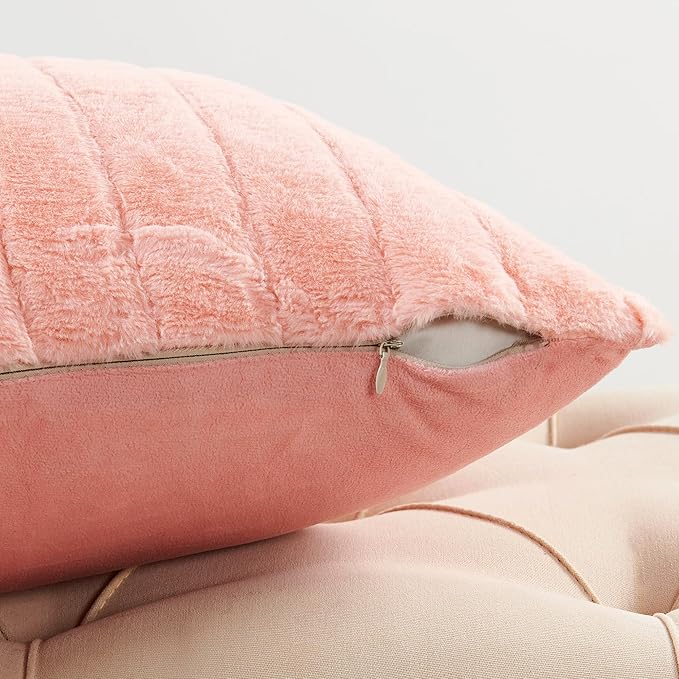 Striped Throw Blanket and Pillow Covers Set (No Inserts) for Couch and Bed, Plush Warm Lightweight Fuzzy Faux Fur Blanket for All Seasons (60" x 80", Pink)