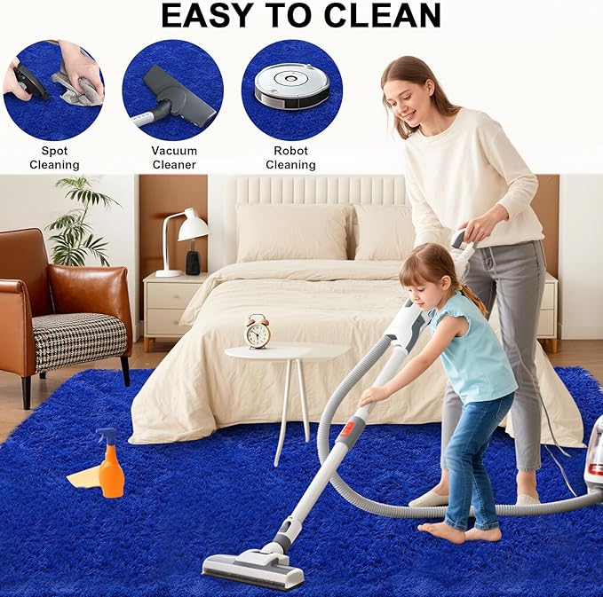 5x7 Area Rugs for Living Room Bedroom, Upgrade Non-Slip Soft Fluffy Shaggy Bedside Rug, Indoor Floor Carpet for Kids Girls and Boys Room, Dorms, Playroom, Nursery, Home Decor Aesthetic, Blue