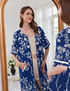 Ekouaer Women Zipper Robe Short Sleeve Duster Housecoat Short Bathrobes Zip Front Nightgown with Pockets S-3XL
