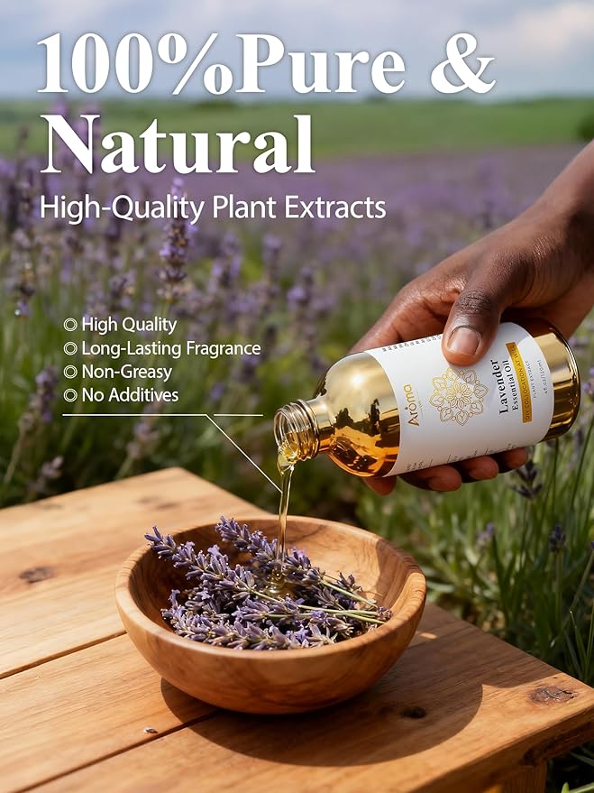 100% Pure Lavender Essential Oil 4 fl oz - Essential Oils for Skin & Diffusers & Home Care, Candle Making, Gifts for Women - Lavender Essential Oil for Diffuser Helps Me Relax/Calming