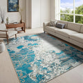 CRYPTOLITE Living Room Rug Washable Abstract Rugs with Non-Slip Backing Low Pile Area Rug for Living Room, Bedroom, Dining Room, 6x9, Blue