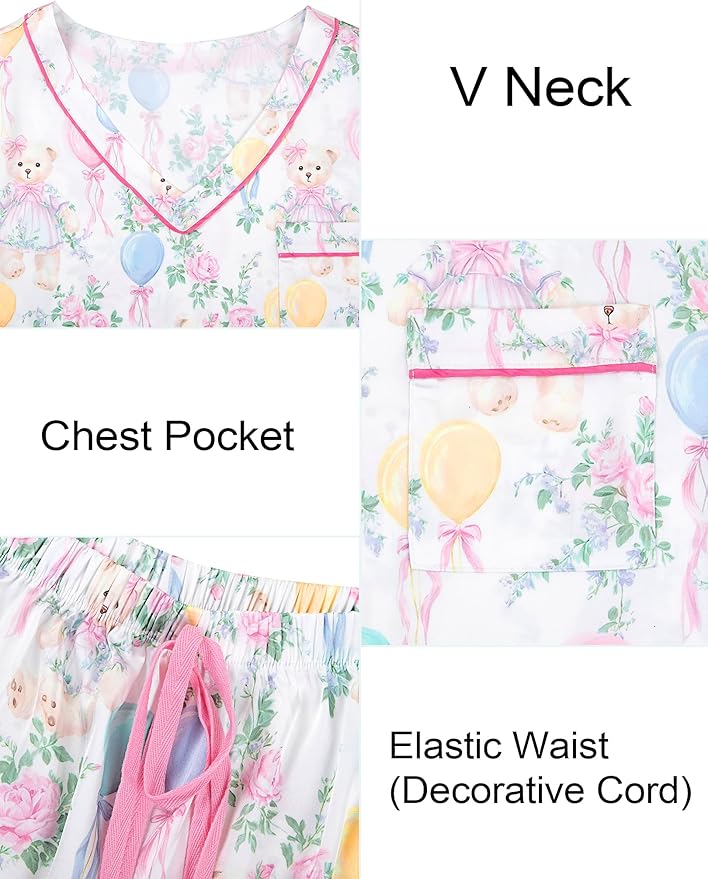 ASTANFY Valentines Day Pajamas Women 2 Piece Silk Valentine Pjs Cute Heart Pajamas V Neck Satin Sleepwear Loungewear Set
