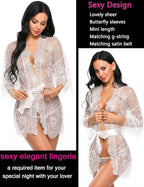 Avidlove Women's Lace Kimono Robe Babydoll Lingerie Mesh Nightgown S-5XL