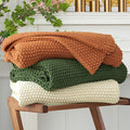 Chunky Cable Knit Throw Blanket Lightweight Olive Green 100% Organic Cotton Blanket for Sofa Couch Bed Baby Nursery, Rustic Shabby Chic Modern Farmhouse, 60” x 80” Give Laundering Bag
