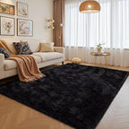 junovo 8x10 Black Washable Area Rug for Boys Bedroom Living Room, Soft Non-Slip Fluffy Rugs, Shag Plush Memory Foam Carpet for Kids Room Baby Nursery Home Decor