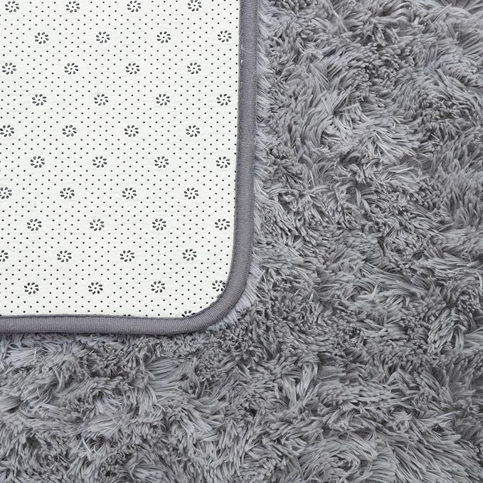 ISEAU Fluffy Dorm, College, Apartment, Bedroom Rug, 4 x 6 Feet Shaggy Area Rugs Floor Mat for Living Room Fuzzy Carpet Comfy Nursery Mats Bedside Kids Boys Room Home Decor, Grey