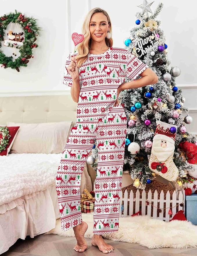 Ekouaer Womens Satin Silky Pajama Set Short Sleeve Shirt with Long Pajama Pant Set Soft PJ Loungewear