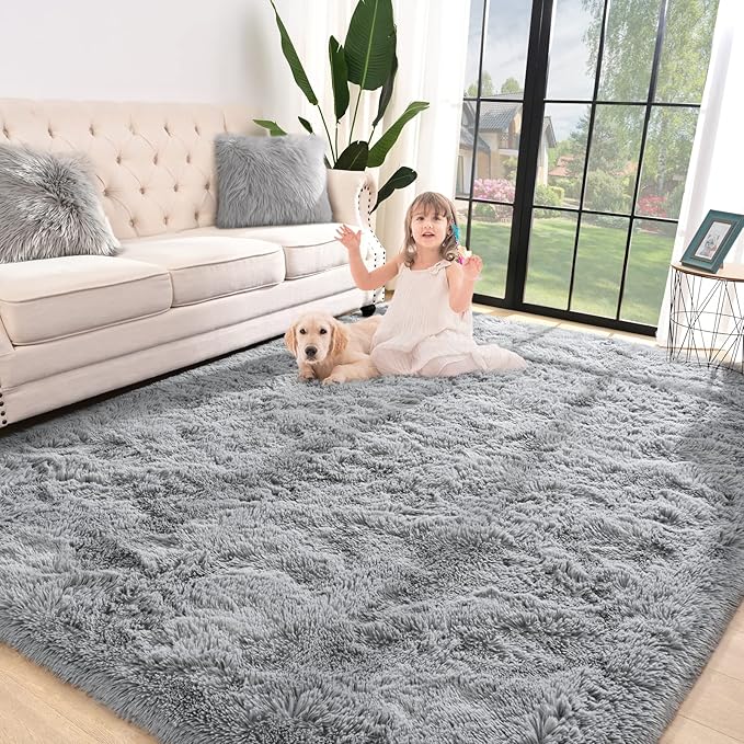 Jelymark Super Soft Shaggy Rug for Bedroom, 4x5.9 Feet Fluffy Carpet for Living Room, Fuzzy Indoor Plush Area Rug for Home Decor, Furry Floor Rugs for Dorm, Kids Nursery Rug for Girls, Grey