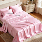 Love's cabin Satin Twin Sheets Set - 4 Piece Pink Silky Bed Sheets Set with Deep Pocket, Luxury Silk Feel Satin Twin Size Sheet Set (1 Flat Sheet, 1 Fitted Sheet, 2 Pillow Cases)