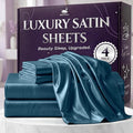 SLEEP SANCTUARY Satin Sheets King Size – 4 Piece Luxury Silky Bed Set, Softer Than Silk, 15" Deep Pocket, Cooling & Wrinkle-Free, Moisture-Wicking & Breathable for Hair & Skin (Sea Teal)