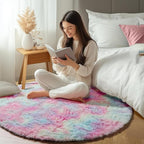ONASAR Rainbow Round Rugs 6ft for Living Room Bedroom, Fluffy Circle Area Rug for Kids Girls Boys Teen, Soft Plush Shaggy Carpet for Nursery Dorm Classroom Playroom Home Decor Aesthetic