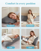 YZ HOME Long Body Pillow for Adults - Firm Body Pillow Insert with Shredded White Memory Foam, Adjustable Height, Soft Support for Side Sleeping, Pregnant Women, Washable (Grey, 20x54 Inch)