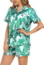 SWOMOG Satin Matching Pajamas Sets Couple Silk Button Down Nightwear Women & Men Short Sleeve Sleepwear 2 Pieces Loungewear