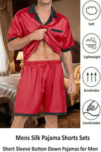 Ekouaer Men Satin Silk Pajamas Set with Pockets Sleepwear Shorts Satin Summer Loungewear 2 Piece Button Down Set S-3XL