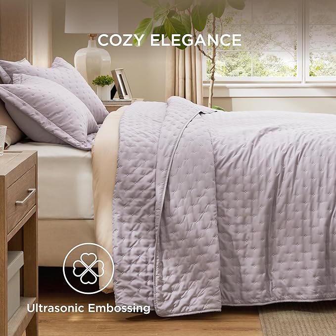 Bedsure Quilts Queen Size - Purple Bedspread Queen Size & Lightweight Comforter, Modern Farmhouse Coverlet with Clover Pattern, Ultra Soft All-Season Bedding, 90 x 96 Inches | Stitch-Free Quilting, Ultra Soft, Lightweight, Machine Washable, Pet-Friendly