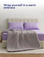 YnM Weighted Blanket, Handmade Chunky Knitted Design, Soft and Cozy, Temperature Regulating and Breathable, Machine Washable Throw for Sleep or Home Decor (Red Blue Fancy Yarn, 50x60 Inch, 10lbs)