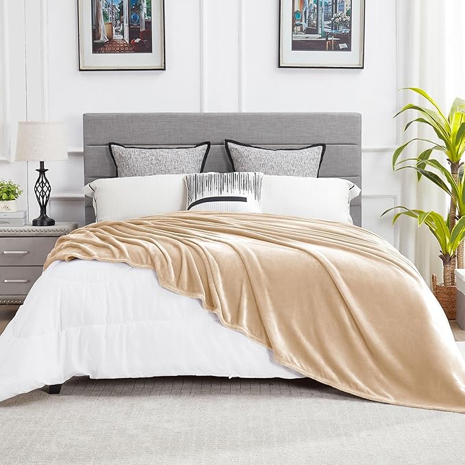DREAMNINE Extra Large Fleece Blanket, Soft Comfy Fluffy Bed Blankets Queen Size 90" x 90", Luxury Decorative Fuzzy Blanket for Bedroom,Big Cozy Shaggy Warm Flannel Blankets for Winter Autumn Pet,Beige