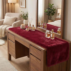 duduta Burgundy Faux Fur Table Runner 72 inches Long, Fluffy Dresser Runner Covers Holiday Wedding Home Decor