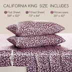 MR&HM Satin Bed Sheets, California King Size Sheets Set, 4 Pcs Silky Bedding Set with 15 Inches Deep Pocket for Mattress (California King, Pink Leopard)