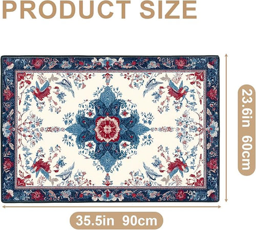 Area Rug 2x3 ft Entry Rug Washable Boho Rugs Non Slip Low Pile Floral Door Mat Small Carpet for Nursery, Bedroom, Bedside, Kids Room, Office, Dining Room
