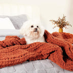 Amélie Home Chunky Knit Throw Blanket for Couch, Soft Chenille Handmade Crochet Throw Rope Knot Blanket for Couch, 50"x60", Burnt Orange
