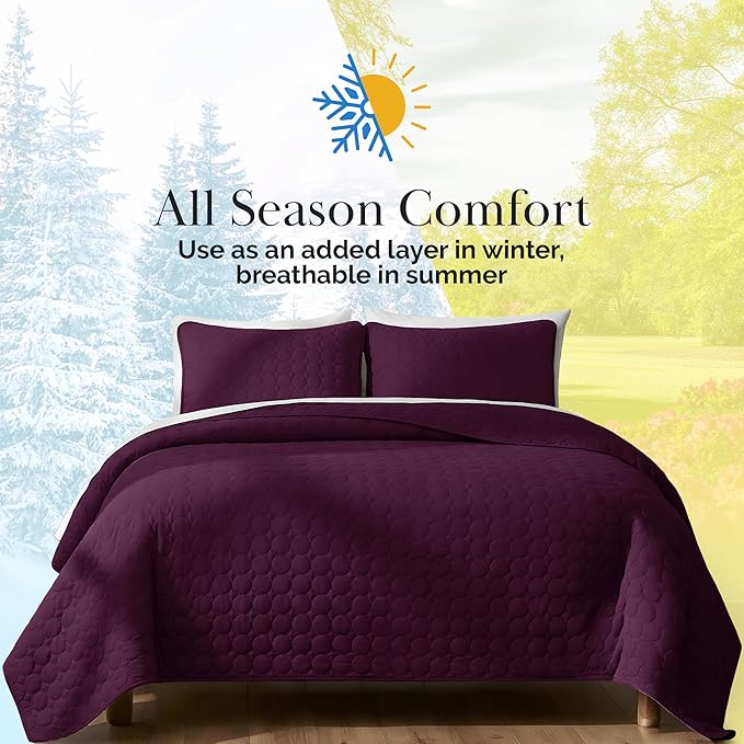 Southshore Fine Living, Inc. Oversized Quilts for King Bed, Lightweight Quilt Bedding Set, Soft Coverlet, 3-Piece Bedspread Set with Two Matching Quilted Pillow Shams, King/California Size, Purple