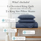 Southshore Fine Living, Inc. Oversized Quilts for King Bed, Lightweight Quilt Bedding Set, Soft Coverlet, 3-Piece Bedspread Set with Two Matching Quilted Pillow Shams, Cal/King Size, Navy Blue