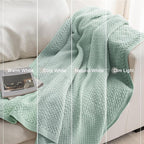 Whale Flotilla Chunky Knit Throw Blanket for Couch and Bed, Sage Green Decorative Cozy Fleece Blanket, Reversible Soft Fuzzy Woven Throws, 50x60 Inch