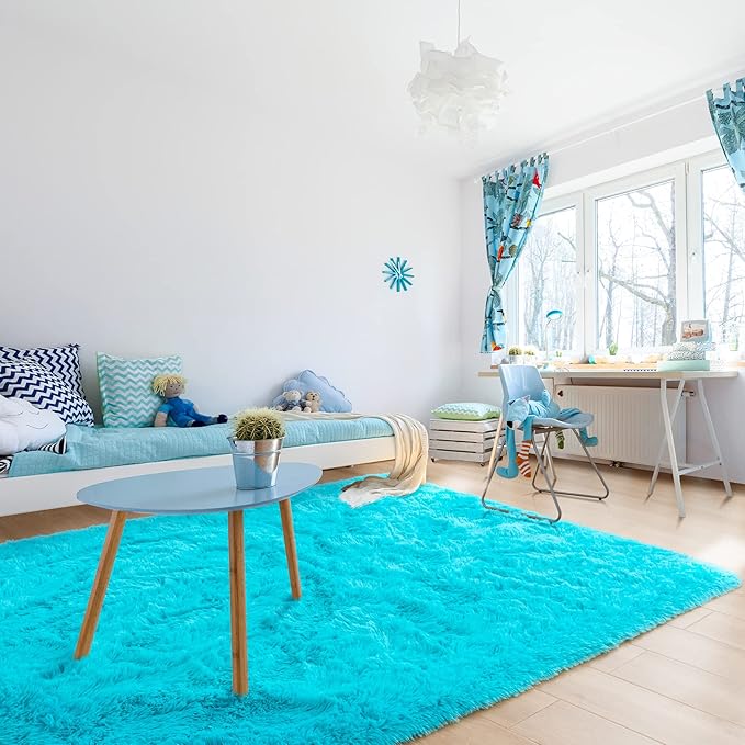 Noahas Fluffy Teal Blue Rug for Living Room,6x9 Area Rugs,Thick Plush Shag Rug,Big Fuzzy Carpet,Comfy Kids Rugs,Large Living Room Rugs,Soft Nursery Rug for Baby,Shaggy Rugs for Bedroom