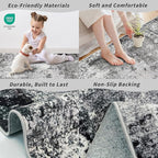 3x5 Washable Entryway Rug – Non-Slip Rubber Backed Small Area Rug for Kitchen, Bedroom, Living Room, Office – Soft Low-Pile Thin Modern Abstract Neutral Throw Rug （Black Grey,3x5）