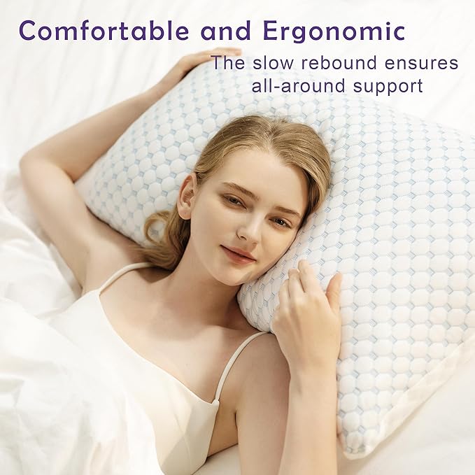 Premium Adjustable Shredded Memory Foam Pillow - Suitable for Side, Back, and Stomach Sleepers, with Cooling Fiber Machine Washable Cover (King-2PCS-Lavender)