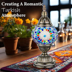 Marrakech Turkish Table Lamp with Bronze Base，Handmade Blue Moroccan Tiffany Style Mosaic Glass Night Stand Light Fixture Including LED Bulb for Living Room Bedroom Decor (Blue)