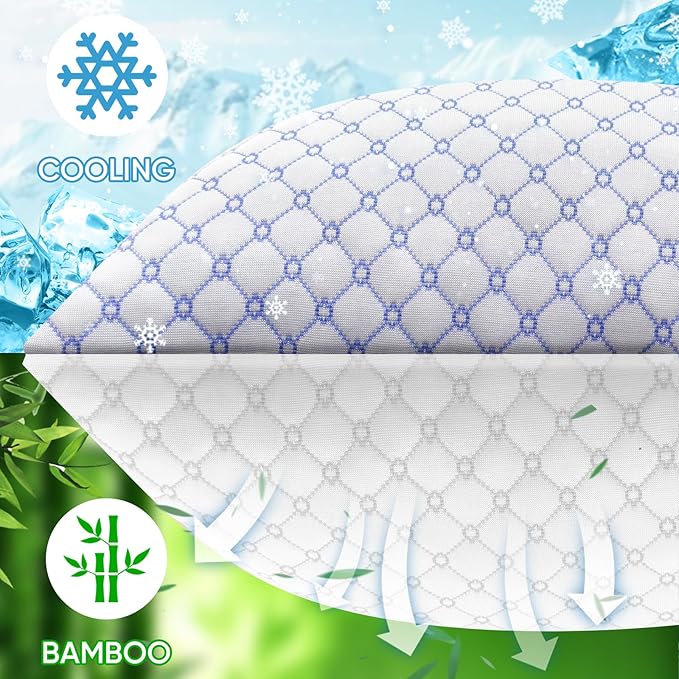 OAISZ Cooling Pillow King Size Set of 2, Shredded Memory Foam Bed Pillows for Sleeping, Adjustable Pillows with Cooling Cover, Soft Yet Supportive Memory Foam Pillows for Side Back Stomach Sleepers