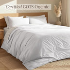 Bare Home 100% Organic Cotton Queen Duvet Cover Set - Crisp Percale Weave - Lightweight & Breathable - Cooling Duvet Cover Set (Queen, White)