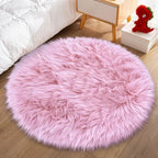 Pink Round Rug for Girls Bedroom, Fluffy Circle Rug 3 3 Feet for Kids Room, Furry Carpet for Teen Girls Room, Shaggy Circular Rug for Nursery Room, Fuzzy Plush Rug for Dorm