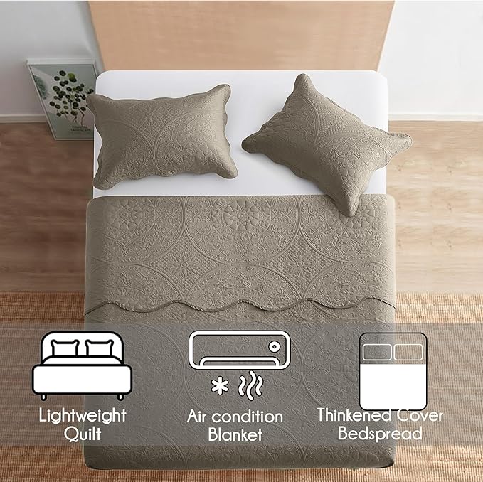 IR Imperial Rooms 10 Pack Twin Quilt Bedding Set (68" x 86") - Bulk Wholesale for Hotels, Guest Bedroom & Airbnbs - Lightweight Microfiber Reversible Floral Embossed Quilts Bedspreads (Beige)