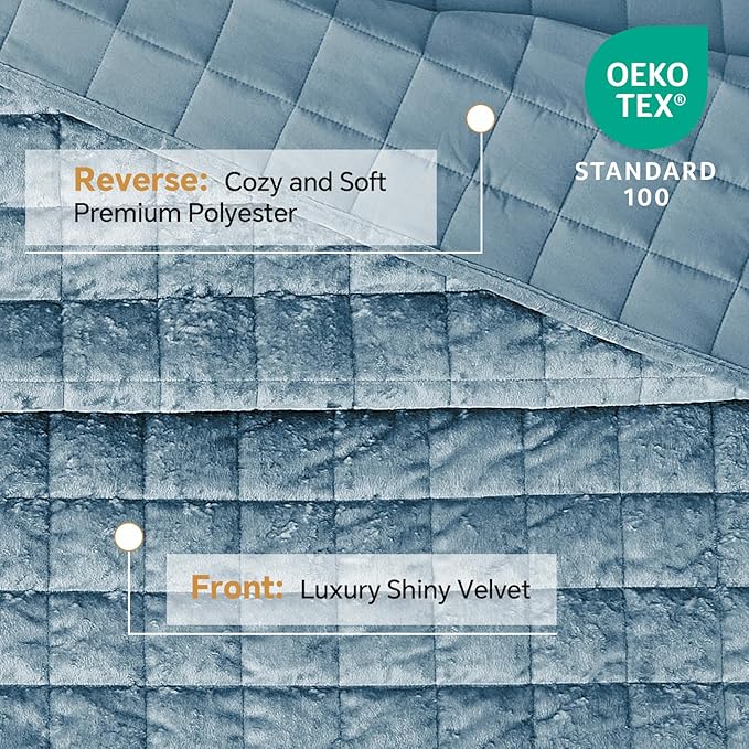 BEDELITE Velvet Quilt Set Queen Size - Luxury Velvet Comforter Bedding Set 3 Pieces, Lightweight Soft Cozy Shiny Dusty Blue Oversized Bedspread Coverlet for All Seasons with 2 Pillow Shams