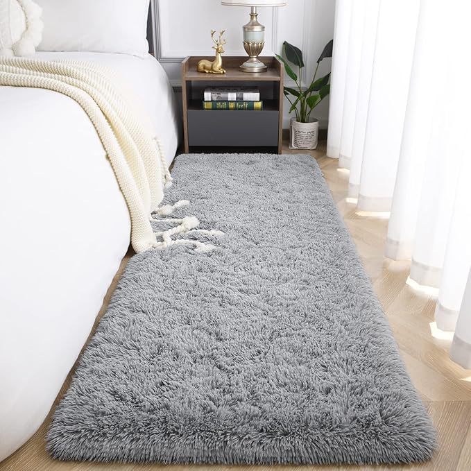 Jelymark Super Soft Shaggy Rug for Bedroom, 2x6 Feet Fluffy Carpet for Living Room, Fuzzy Indoor Plush Area Rug for Home Decor, Furry Floor Rugs for Dorm, Kids Nursery Rug for Girls, Grey