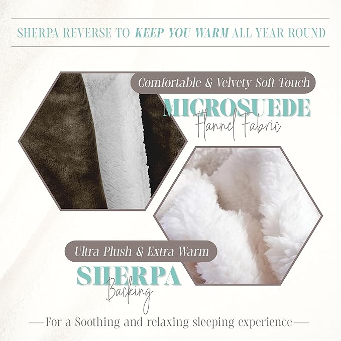 Elegant Comfort Throw Blanket, Reversible Sherpa Flannel, Ultra-Soft, Fuzzy, Cozy and Plush- All Season Lightweight Decorative Throw, 50 x 60 inches, Solid Sherpa Throw, Brown