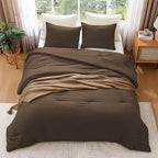 WRENSONGE Queen Comforter Set - 3 Pieces Prewashed Chocolate Brown Comforter Soft Lightweight for All Seasons,Down Alternative Comforters Queen Size with 2 Pillow Shams