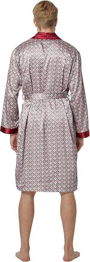 Tony & Candice Men's Satin Robe Lightweight Long Sleeve Silk Kimono Bathrobe with Shorts Set Sleepwear