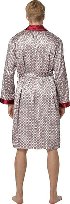 Tony & Candice Men's Satin Robe Lightweight Long Sleeve Silk Kimono Bathrobe with Shorts Set Sleepwear