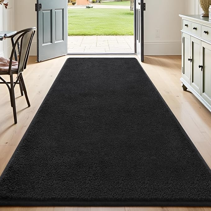 Keeko 2x6 Runner Rug, Black Bedroom Bedside Runner Rug Small Carpet Living Room Area Throw Rugs for Hallway Soft Indoor Memory Foam Rugs for Teen Kids Classroom Nursery Dorm Laundry Room Decor