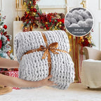 YJLMLY Chunky Knit Throw Blanket,50x60 Inch Heavy 4.4lbs, Hand Knit Chenille Couch Blanket, Soft Cable Knit Gift for Women Mom Wife, Modern Home Decor