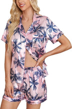 Samring Women's Silk Satin Pajamas Set Short Sleeve Sleepwear Two Piece Button Down Pj Set with Pockets S-XXL